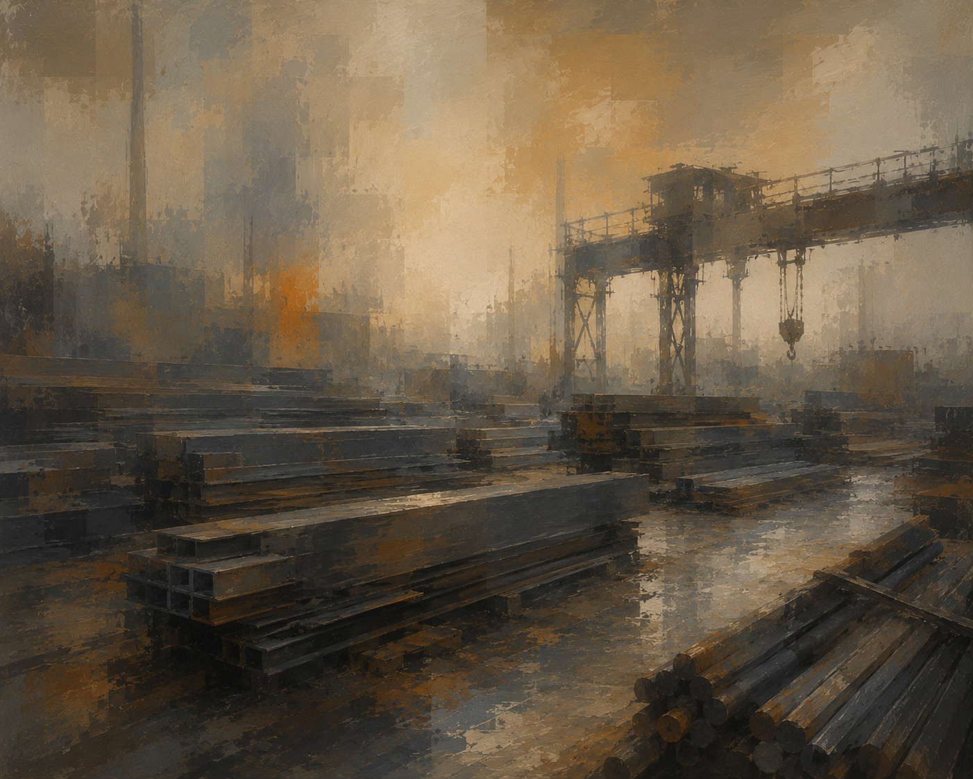 Painted abstract steel lot at dusk